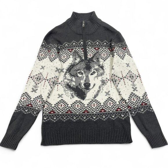 Atlas Wolf Norwegian Wool Blend Men's Medium 1/4 Zip Icelandic Ski Sweater - Picture 1 of 11